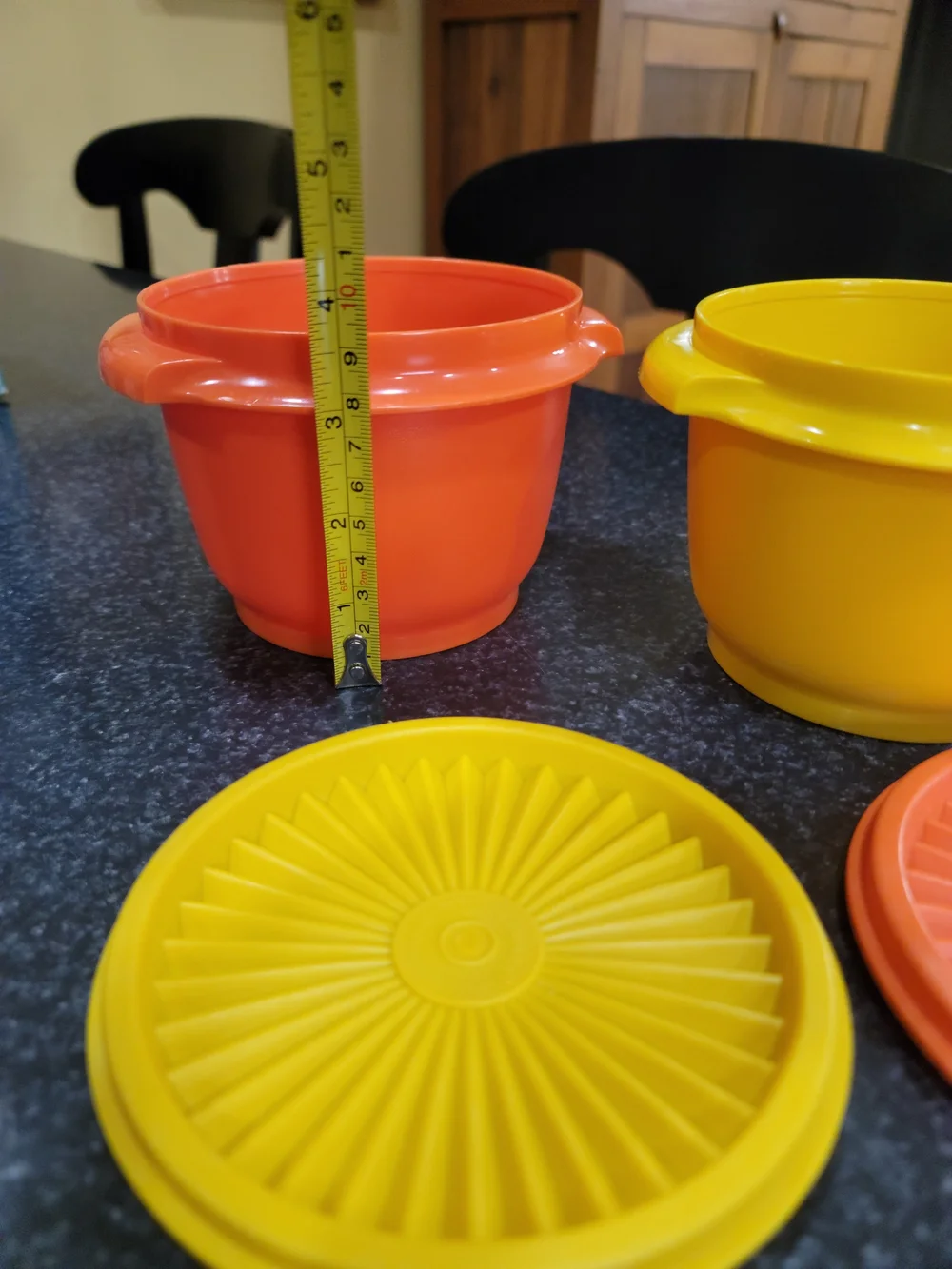 Vintage Tupperware Yellow and Orange Bowls with Matching Lids